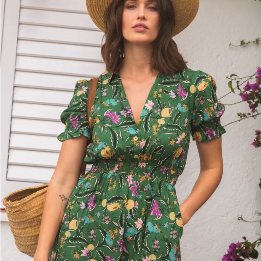 Aurora Midi Dress w/ Pockets in Delmare Tamga Designs Eco-Friendly Sustainable L - Picture 5 of 6